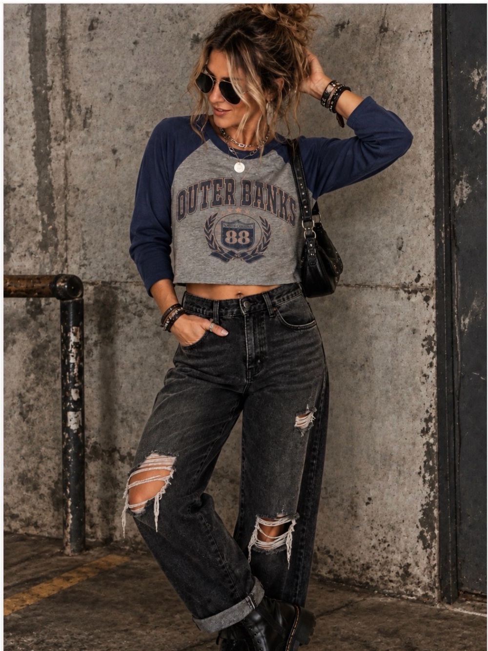 Originality Outer Banks 88 Cropped Raglan Baseball Tee XL Made in USA